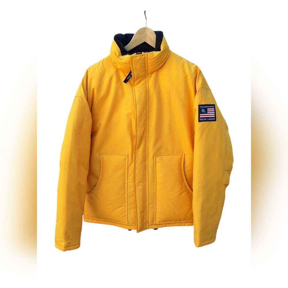 Ralph Lauren Waterproof Bomber Jacket Down Puffer Ski Retro Sporty Yellow Mens M